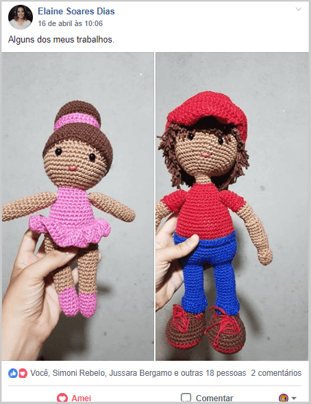 amigurumi de bailarina e de um menino de boina vermelha